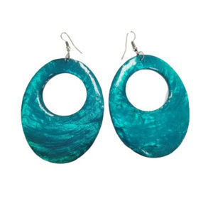 NWOT Teal Shell Statement Earrings